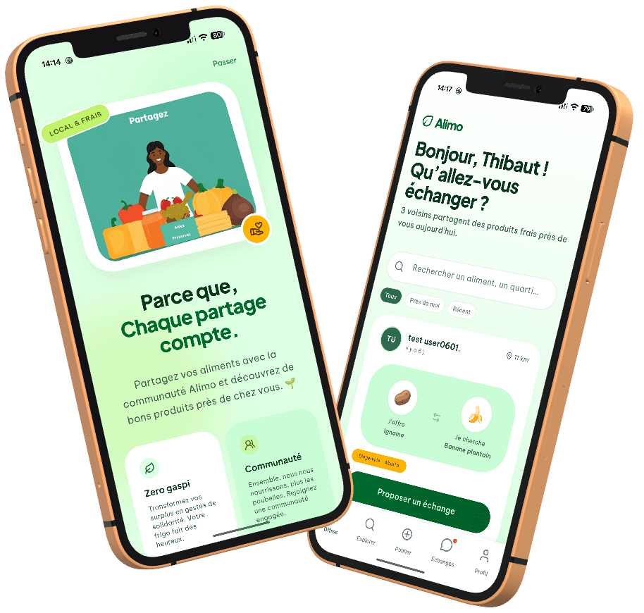 Aperçu de l’appli Alimo sur iPhone